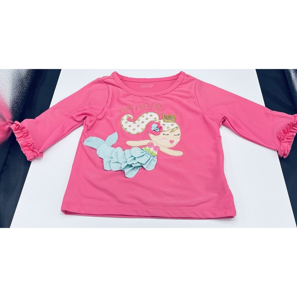Mud Pie Girls Pink Mermaid Graphic Embroidered Appliquéd Swim Rash Top Guard 4T